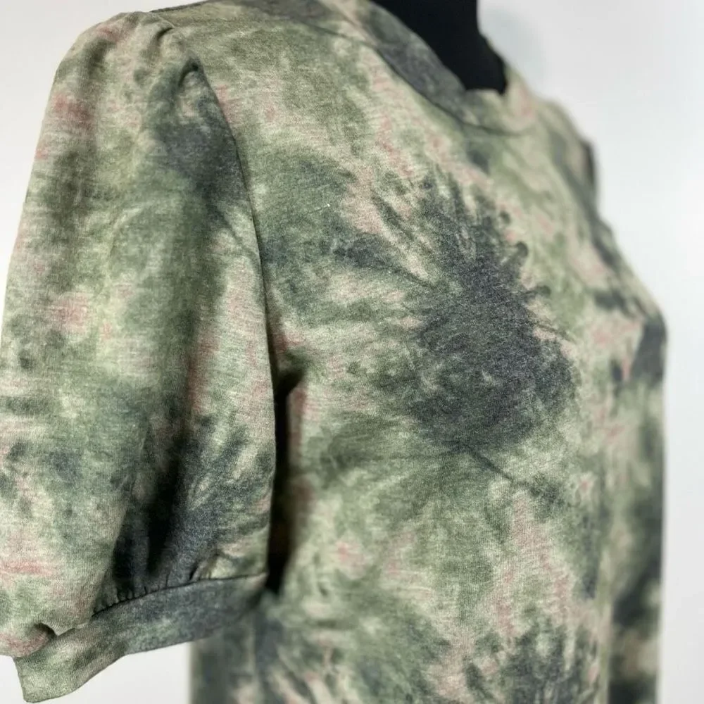 New Lily Rose Tie-Dye Mini to Knee Length Shirt Dress Sz L Women’s Green w Pink - Picture 2 of 9